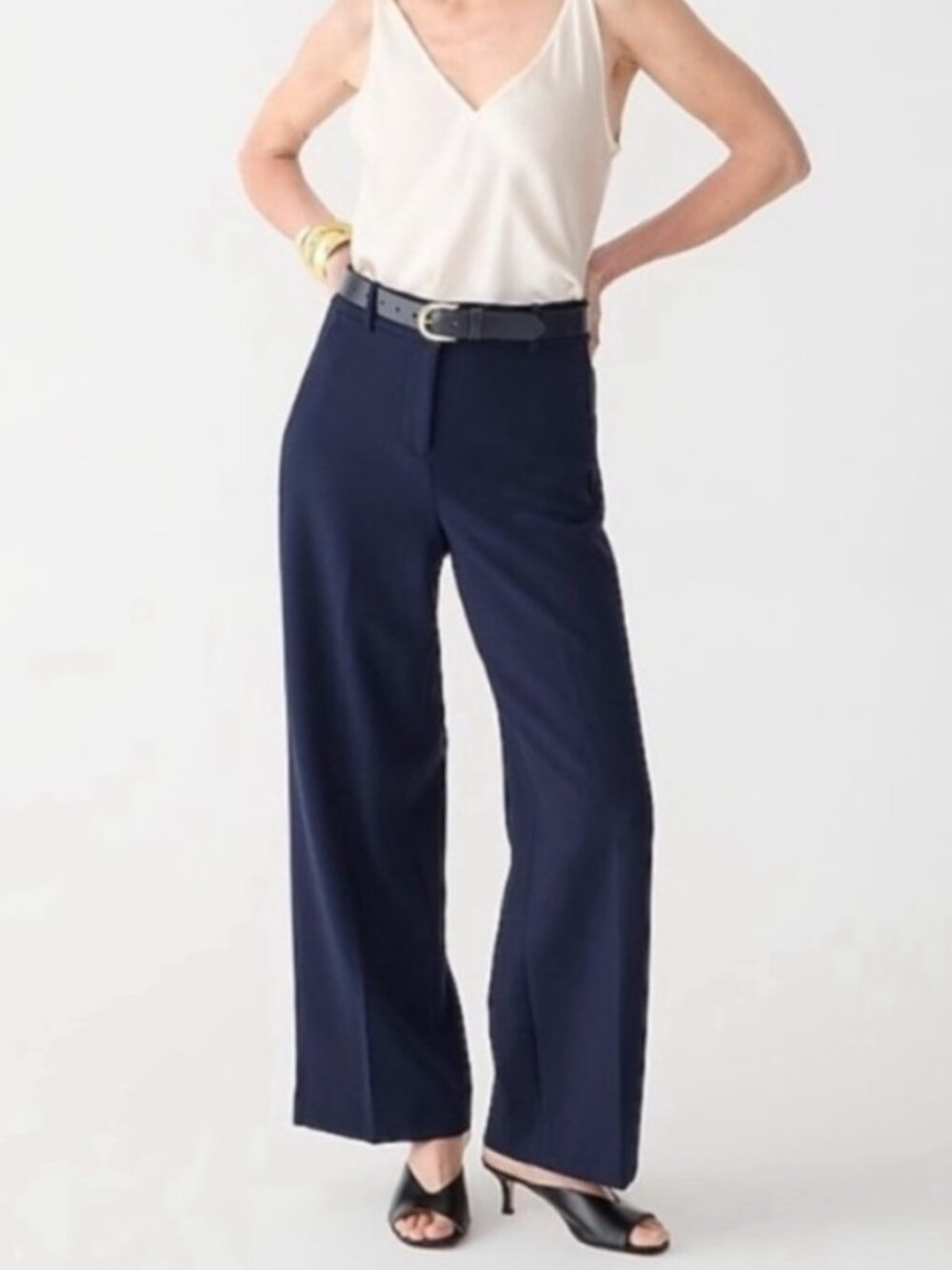 J. Crew Sydney Wide Leg Pants in Navy Bi-Stretch Cotton Blend Size 8